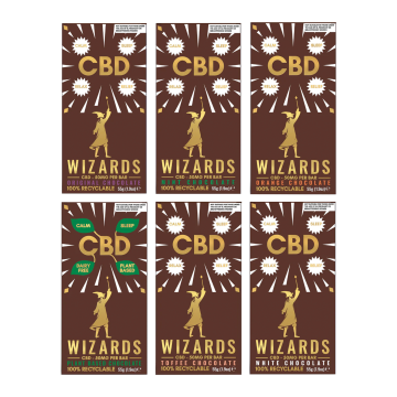 The Wizards Magic CBD Range Mixed Box of 12 x 55g Chocolate Bars
