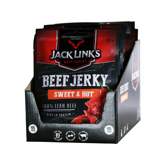 Jack Link's Beef Jerky - Sweet & Hot Flavour - Box of 12 x 40 g Packs