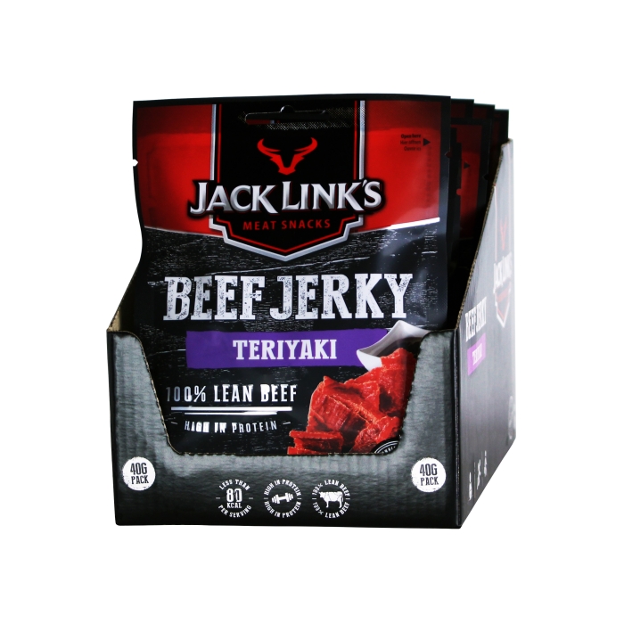 Jack Link's Beef Jerky - Teriyaki Flavour - Box of 12 x 40 g Packs