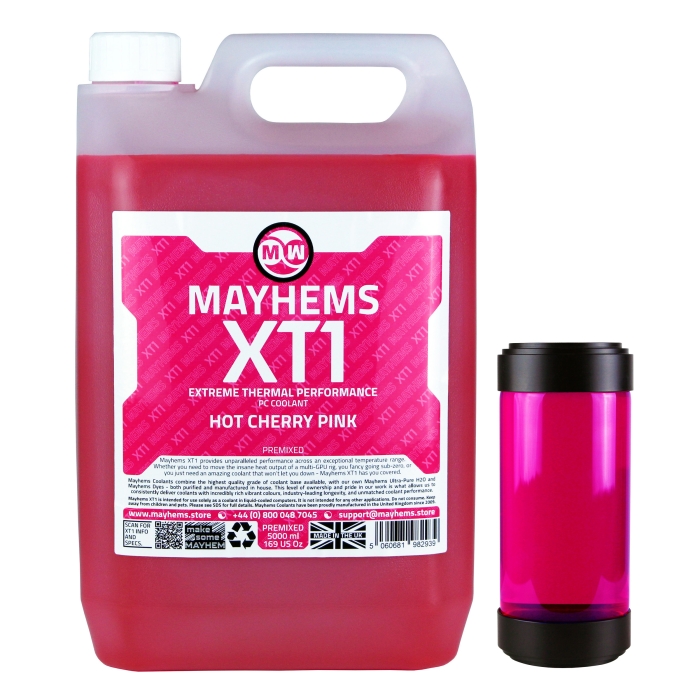 Mayhems - PC Coolant - XT1 Premix - Thermal Performance Series - 5 Litre - Hot Cherry Pink