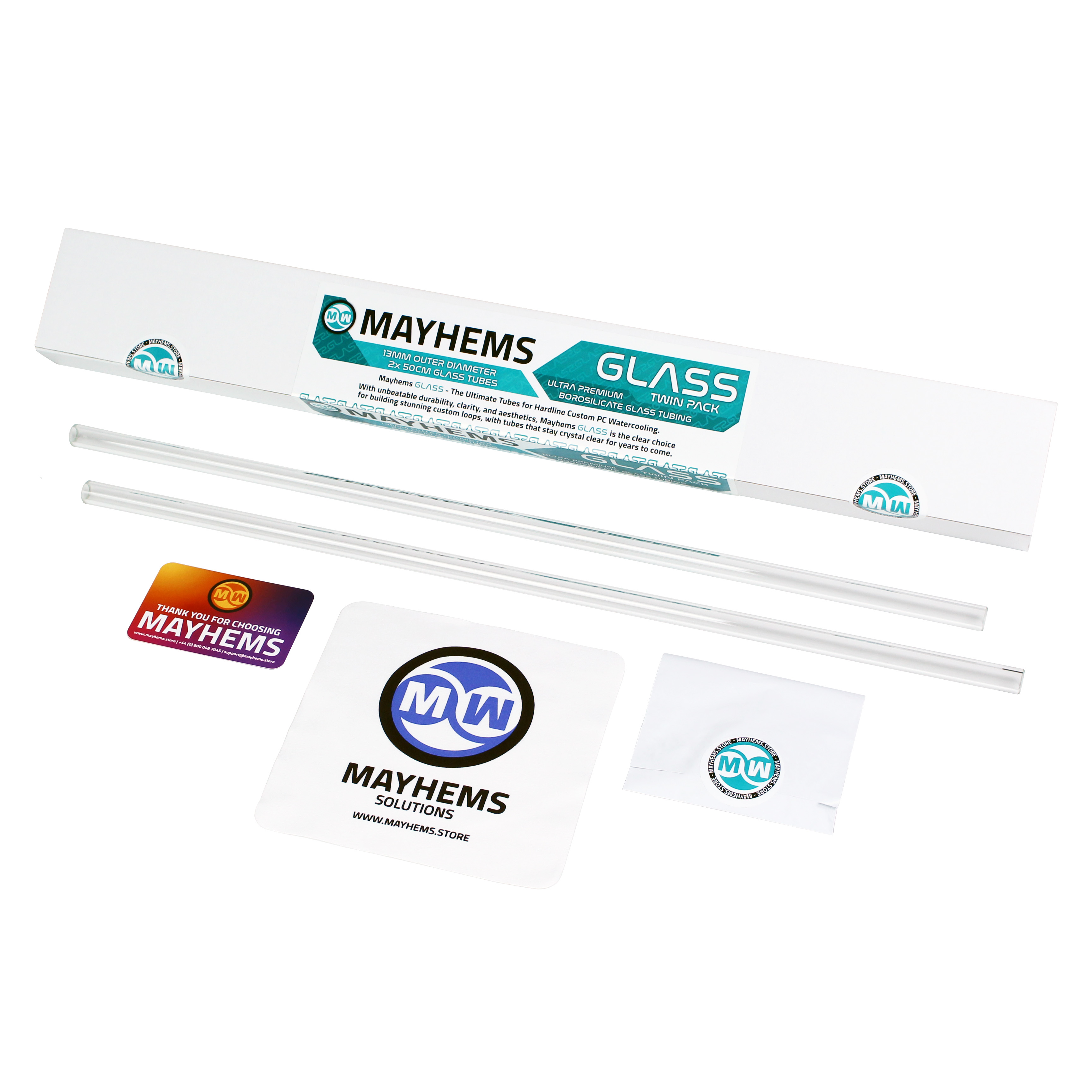 Mayhems - Hard Tubing - Borosilicate Glass - 13mm OD, Straight 500mm - 2 Pack