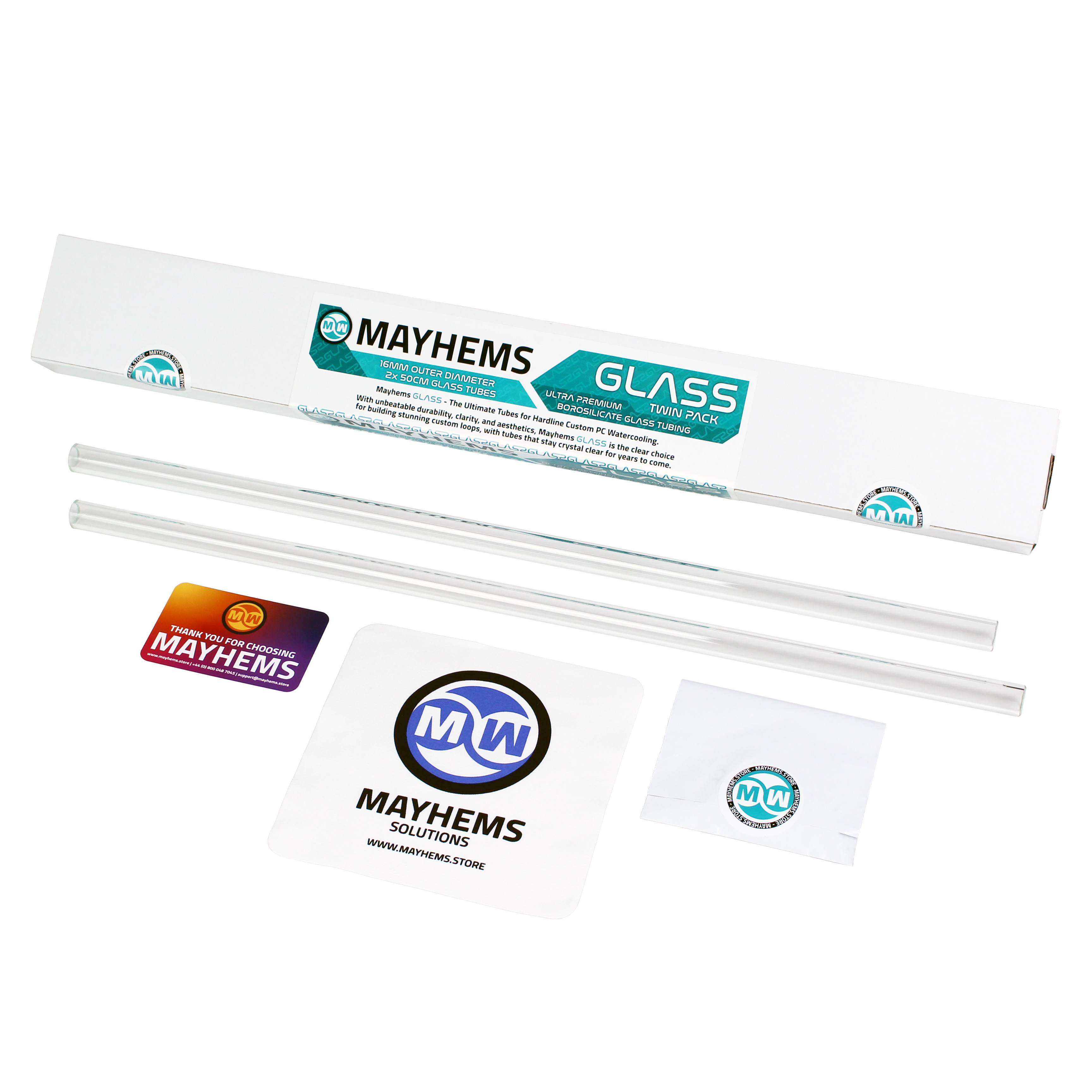 Mayhems - Hard Tubing - Borosilicate Glass - 16mm OD, Straight 500mm - 2 Pack